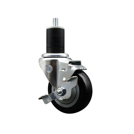 Service Caster 3.5'' SS Black Poly Swivel 1-3/4'' Expanding Stem Caster with Brake SCC-SSEX20S3514-PPUB-BLK-TLB-134